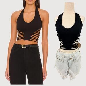 Superdown Adela Cutout Crop Top Black Festival Size M